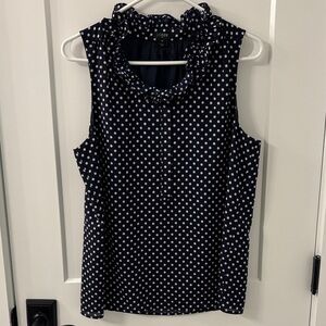 J. Crew Naomi Navy and White Polka Dot Ruffle Blouse